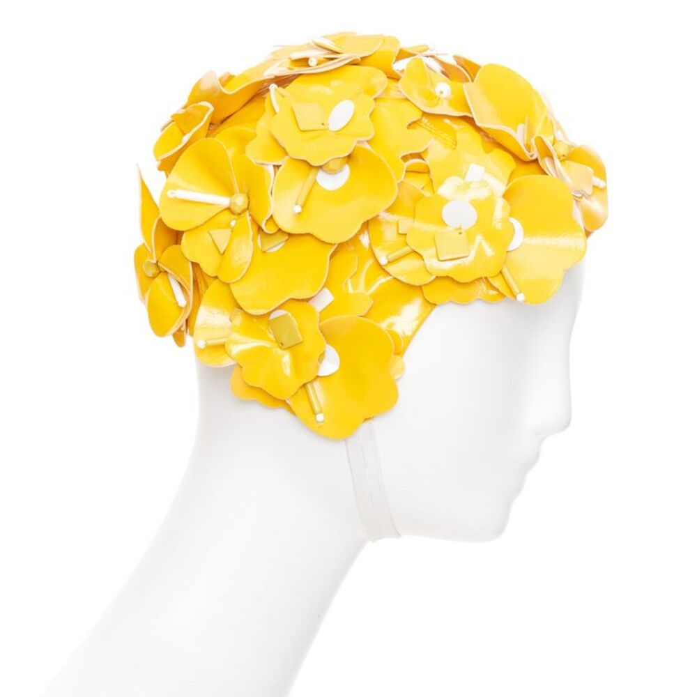 Miu Miu yellow patent leather petals beaded swim cap hat - Picture 3 of 9